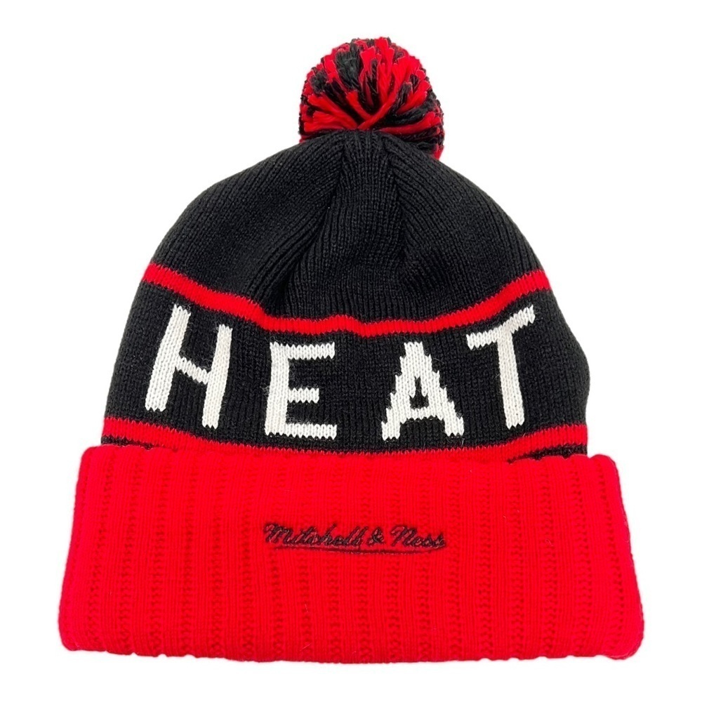 Mitchell & Ness Miami Heat Knit Beanie Pom Pom